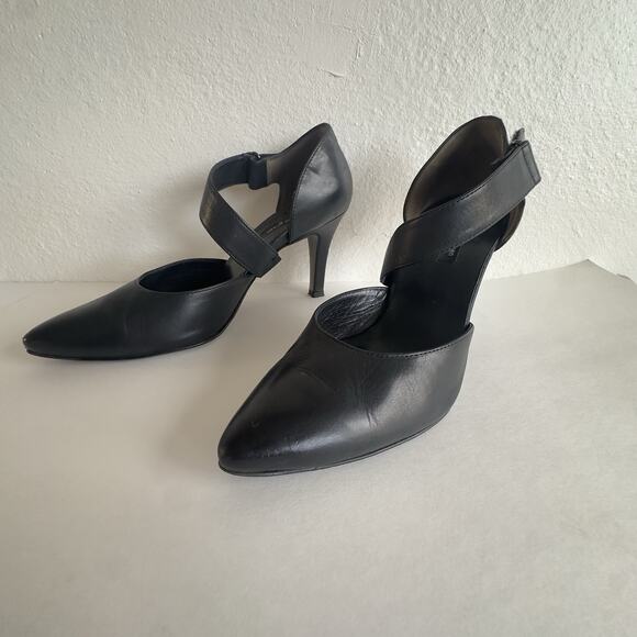 Paul Green Black Leather Mary Jane Heels 8.5 Adjustable Strap Pointed Toe 3.5 - Picture 4 of 11
